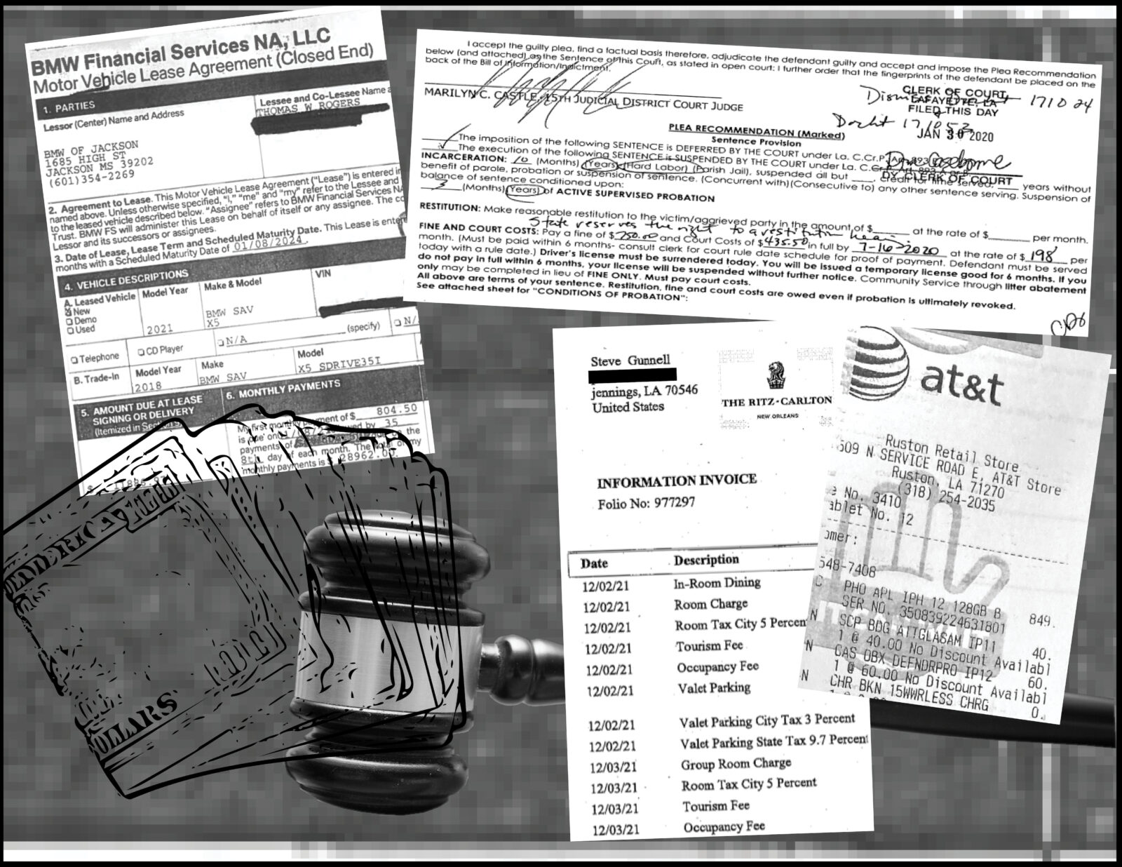 Image of receipts from audit reports that show judges sometimes use criminal fines and fees for personal use.